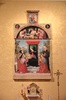 Włochy Tolentino 23 06 2025
Bazylika Świętego Mikołaja, San Nicola w Tolentino. Obraz autorstwa Marchisiano di Giorgio nad ołtarzem  przedstawiający Madonnę na tronie ze świętymi Augustynem, Mikołajem z Tolentino, Apollonią i Katarzyną Aleksandryjską. U góry Złożenie do grobu i cymatium z figurą błogosławiącego Ojca Przedwiecznego
FOTO:HENRYK PRZONDZIONO /FOTO GOŚĆ